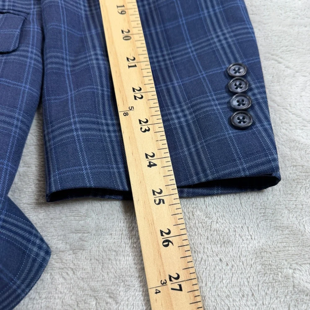 Pronto Uomo Platinum Mens 50R Blue Plaid Wool Blazer Sport Coat Casual Preppy